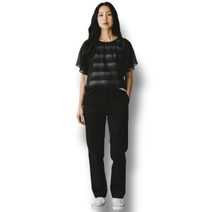 AB Studio Women’s Flutter Sleeve Asymmetric Top, Black, size M